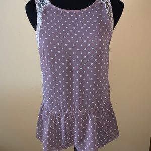 Lush Size Small semi sheer sleeveless blouse with ivory lace accents